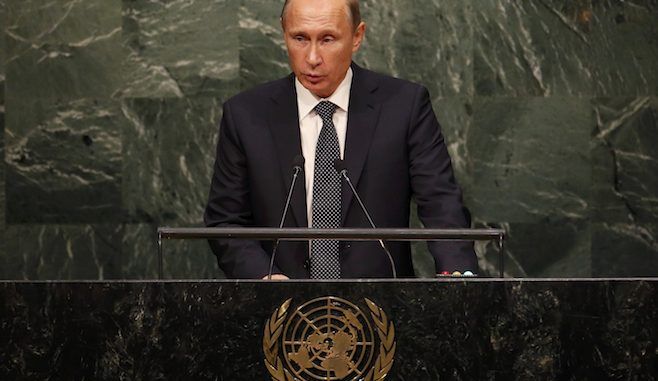 putin_Russian President Vladimir Putin delivers his speech to the 70th session of the UN