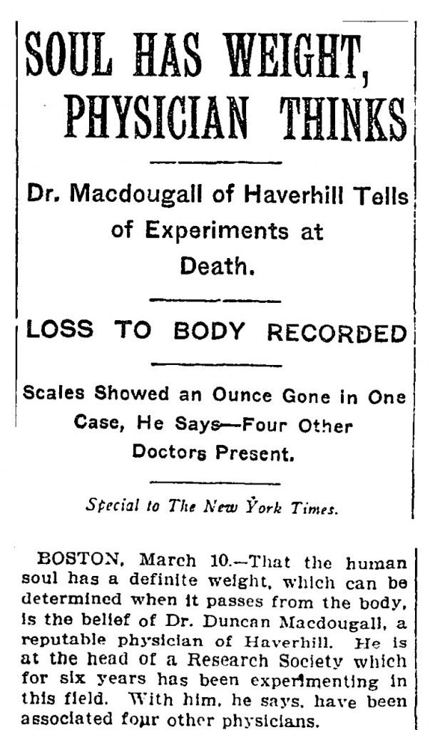 New York Times article on the man who weighed people's souls