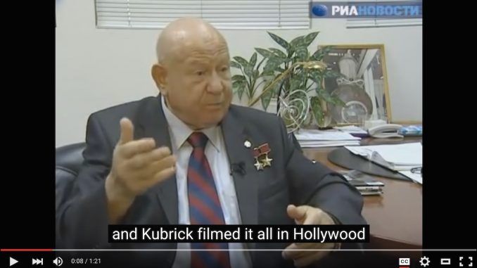 A Russian astronaut admits that Stanley Kubrick faked footage from the Apollo 11 mission by filming parts of it in Hollywood