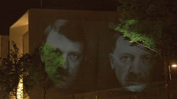 Erdogan-Hitler Images Projected Onto Turkish Embassy In Germany