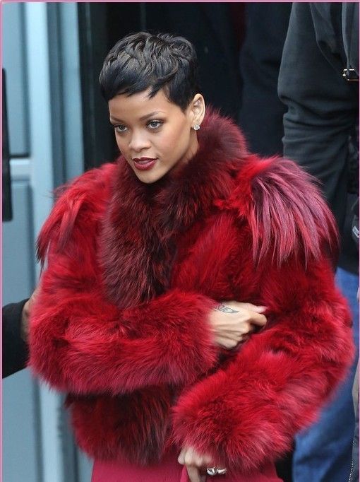 Illuminati Dream Coat: Rihanna wearing a real fur pelt