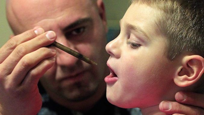 A father has appeared in a video online documenting the rapid progress made by his severely epileptic son while undertaking cannabis extract therapy.
