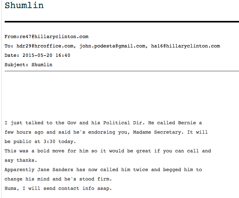 WikiLeaks email revealing Janes Sanders begging Bernie not to endorse Hillary