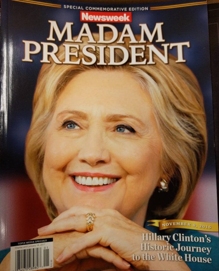 Front cover of Newsweek's 'Madam President' Special Edition depicting a Clinton victory due to hit newsstands next week