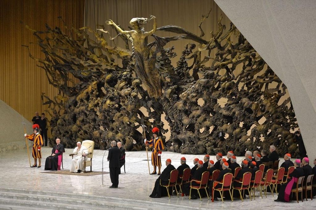 ''The Resurrection,'' a statue behind the Pope's throne in the Vatican hall, depicting Jesus rising from a nuclear bomb crater. 