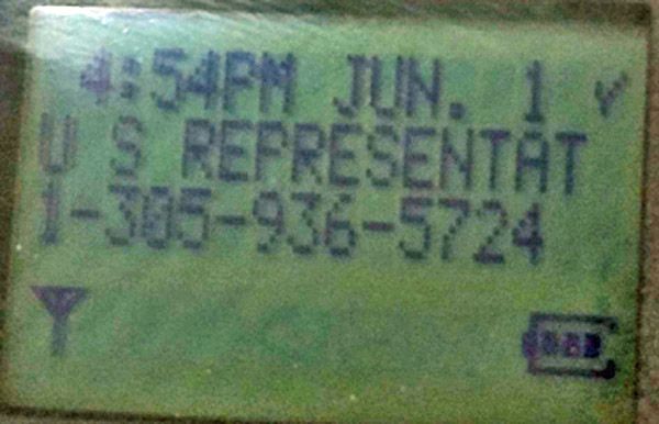 Elizabeth Beck told WND someone called her office using a voice-changing device and inquiring about the DNC lawsuit. She said this phone number, belonging to Rep. Debbie Wasserman Schultz’s Aventura, Florida, office, popped up on the phone’s caller ID 
