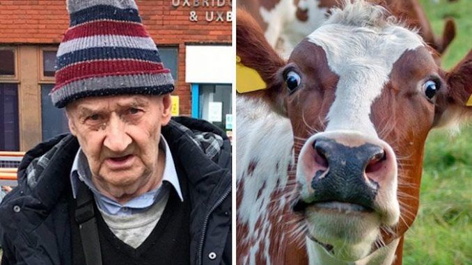 An 80-year-old man has been banned from every farm in Britain after being found guilty of outraging public decency by molesting cows.