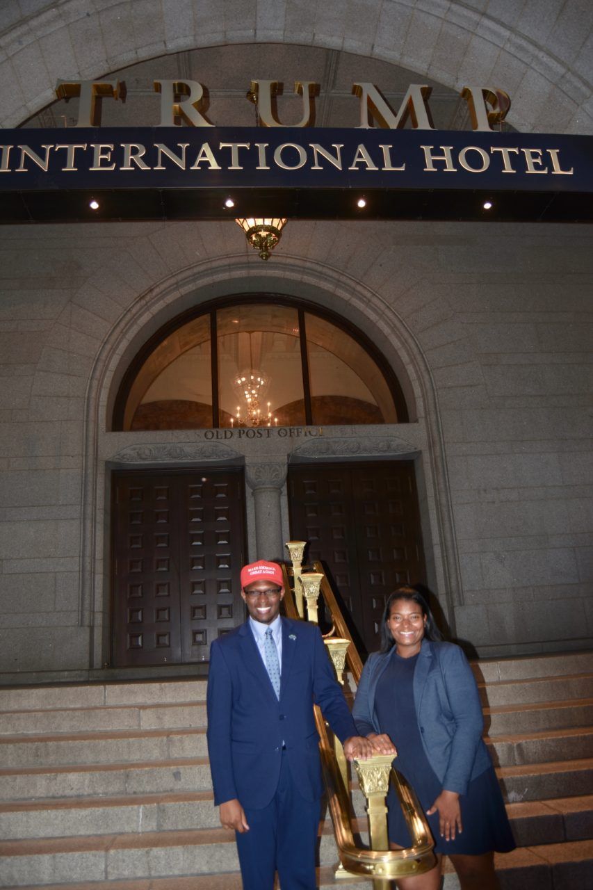 Matthew Handy (right) and Adria Barrington outside Trump International Hotel in Washington, DC 