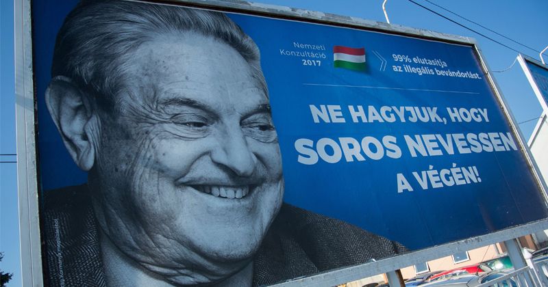 A poster slamming George Soros in Szekesfehervar, Hungary