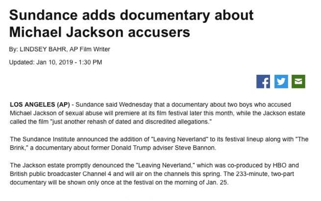 Leaving Neverland: Who’s Really Behind the Michael Jackson ‘Expose’? Sundance-headline-bbc