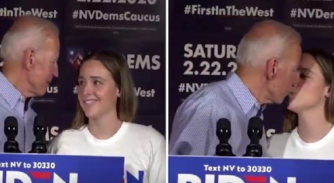 Creepy Joe Biden kisses granddaughter on the lips at Nevada rally