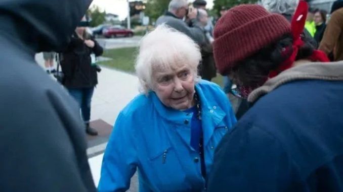 An elderly woman who was harassed by Antifa while trying to cross the street to attend a lecture about free speech in Canada on Sunday has recorded a defiant message for the Antifa thugs who tried to intimidate her.