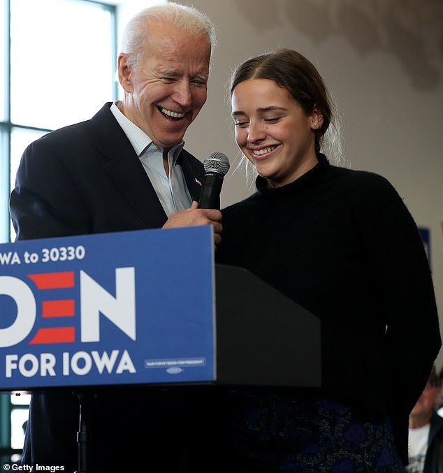 Biden laughed with his granddaughter during the campaign event on Sunday ahead of the 2020 Iowa Presidential caucuses