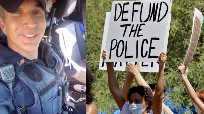 A video in which a police officer exposes the hypocrisy of the leftist "defund the police" movement went viral over the weekend.