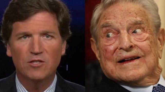 Tucker Carlson says George Soros is trying to take his show off the airwaves