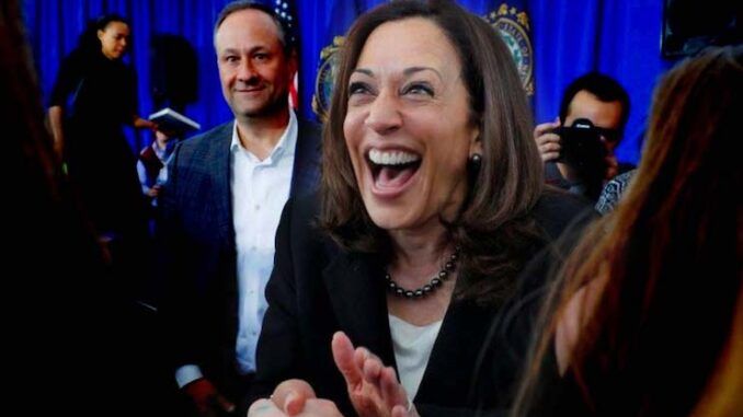 Kamala Harris laughs like a hyena when confronted about stranded Americans in Afghanistan