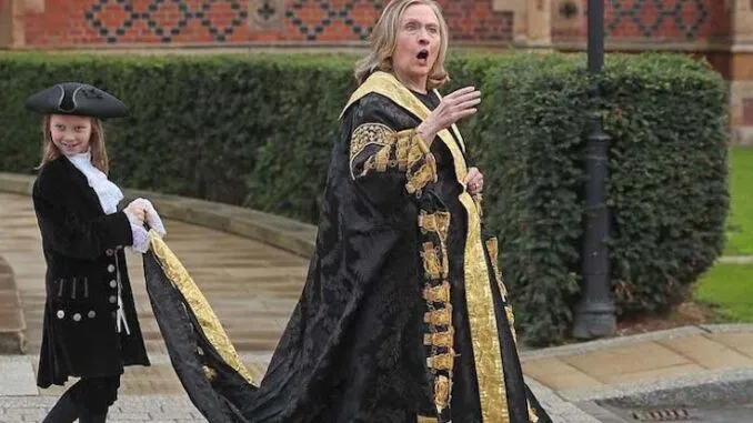 Hillary Clinton was left visibly shaken up during a visit to Queen's University Belfast on Friday, where she was shouted down by an angry crowd.