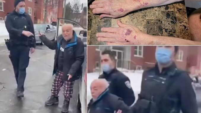 Canadian great-grandpa beaten to a bloody pulp by Trudeau's troops for honking in solidarity with Freedom Convoy
