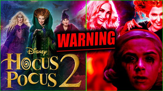Disney’s Hocus Pocus 2 is a complete reversal of the original 1993 movie “Hocus Pocus”. In the original, the Satan worshipping, child-eating witches are the villains, for obvious reasons. But in Hocus Pocus 2, they are celebrated as empowered women … even though they keep wanting to LURE AND EAT CHILDREN.